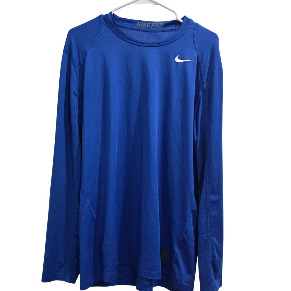 Nike Pro Dri-FIT Mens Large Blue Long Sleeve Fitted Compression Shirt Training